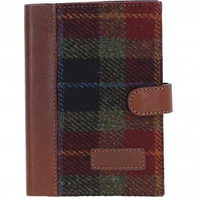 ashwood leather Ashwood Leather & Harris Tweed A6 Notebook Tan/Green/Red: TW-18-08-TR