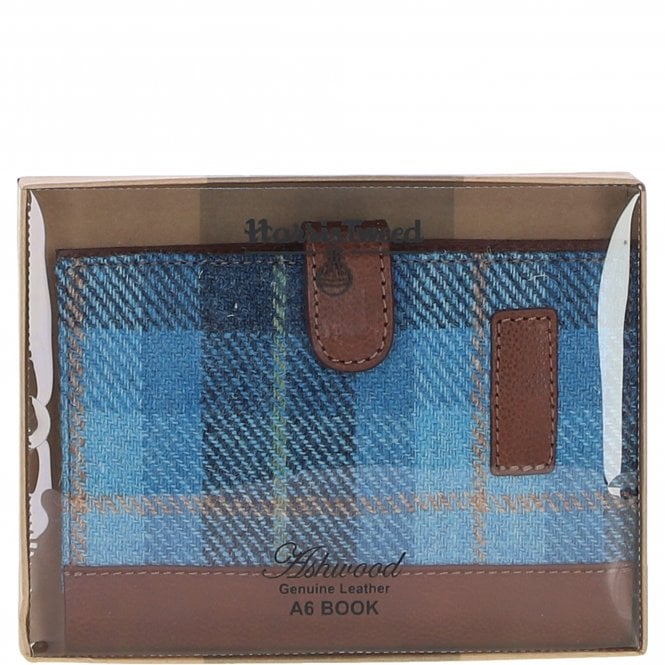 Ashwood Leather Ashwood Leather & Harris Tweed A6 Notebook Tan/LT Blue: TW-18-05-TB