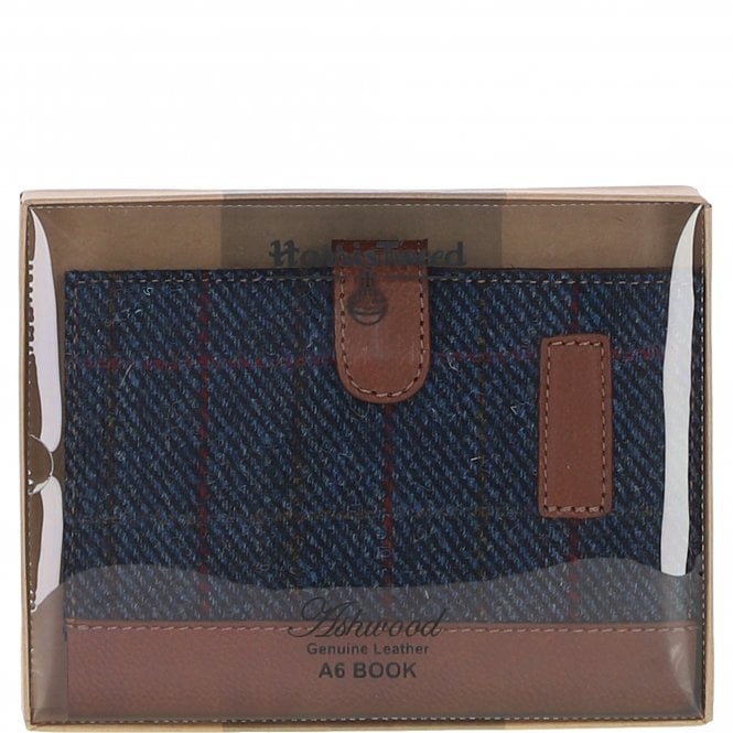 Ashwood Leather Ashwood Leather & Harris Tweed A6 Notebook Tan/Navy: TW-18-011-TN