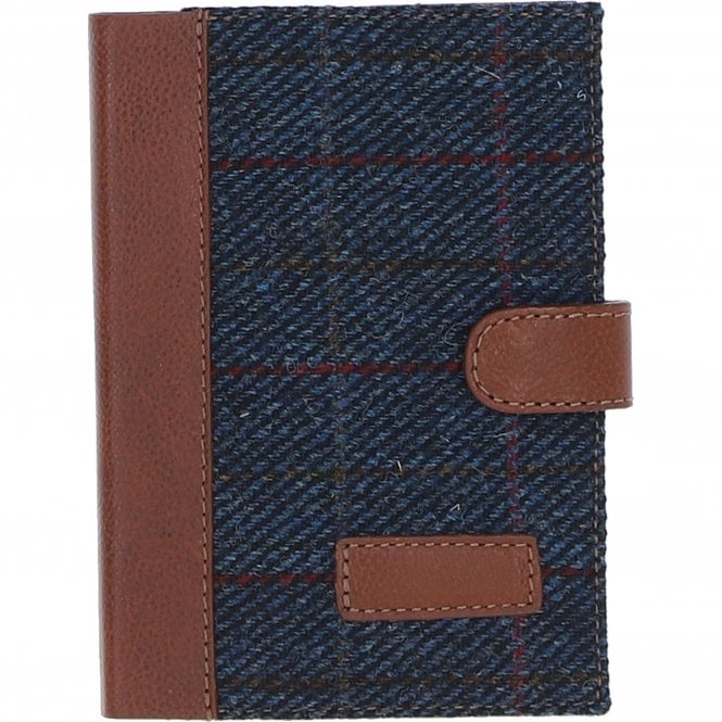 ashwood leather Ashwood Leather & Harris Tweed A6 Notebook Tan/Navy: TW-18-011-TN
