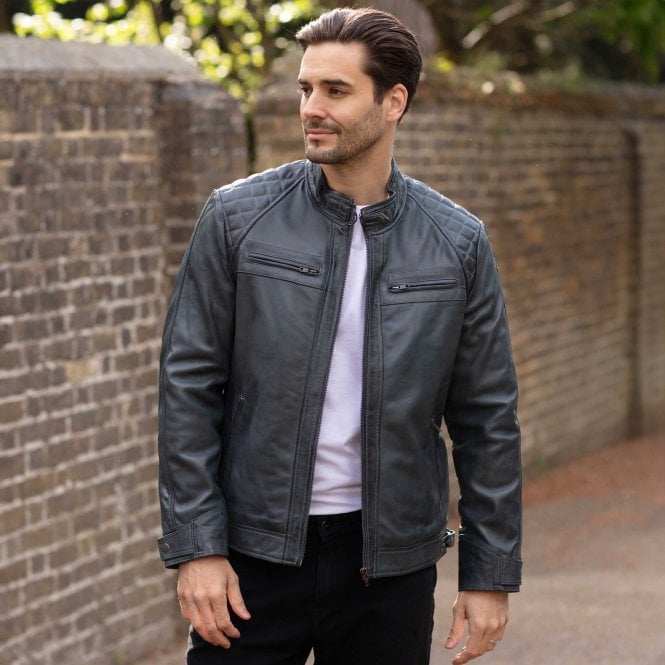 Ashwood Leather Leather Biker Jacket Grey : Bronx