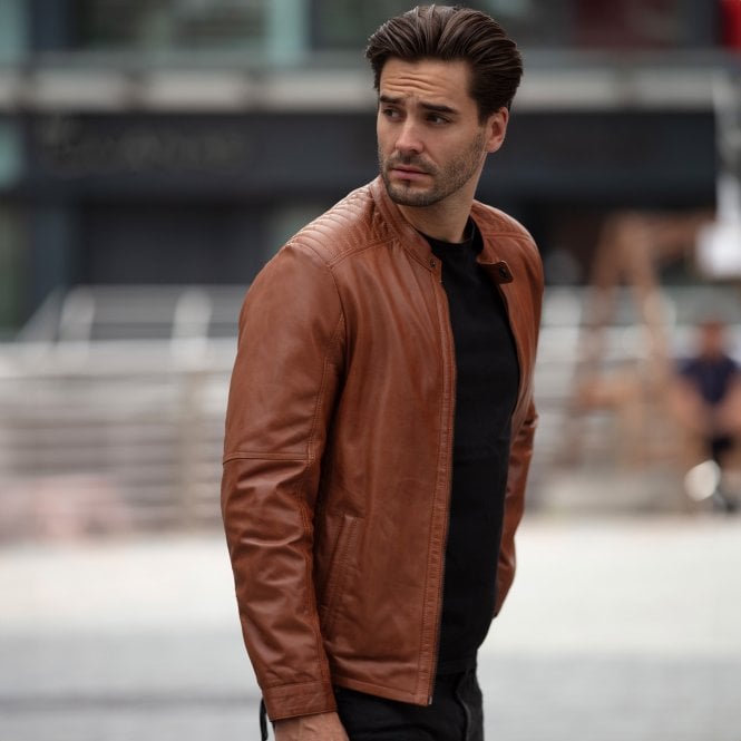 Ashwood Leather Ashwood Leather Mandarin Collar Men's Biker Jacket Tan: E-16110