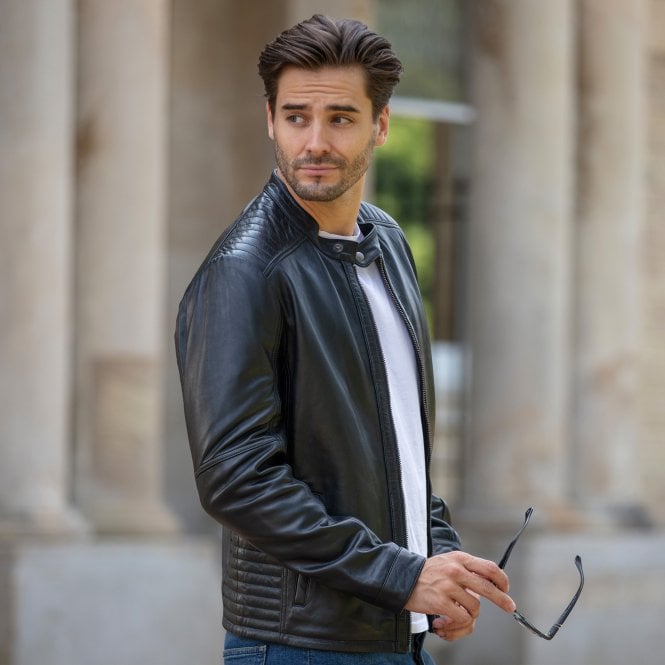 Ashwood Leather Ashwood Leather Mandarin Collar Men's Biker Jacket Black: E-16110