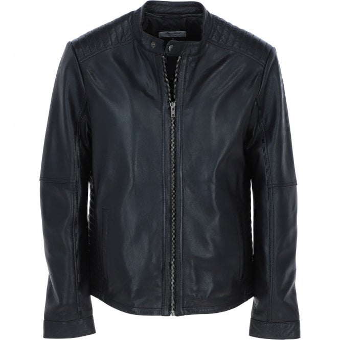 ashwood leather Ashwood Leather Mandarin Collar Men's Biker Jacket Black: e-16110