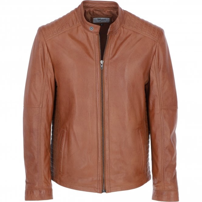 ashwood leather Ashwood Leather Mandarin Collar Men's Biker Jacket Tan: e-16110