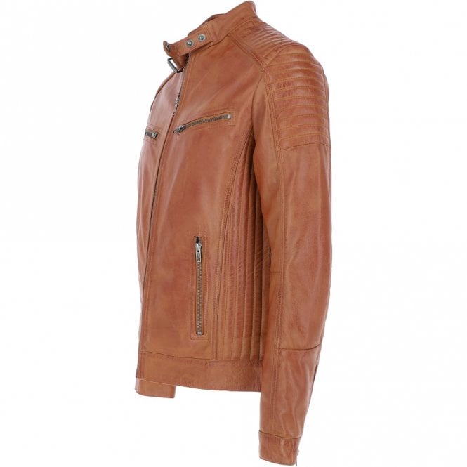 Ashwood Leather Mens Leather Biker Jacket Tan: Axel
