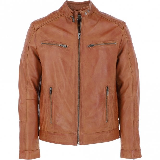 ashwood leather Mens Leather Biker Jacket Tan: Axel