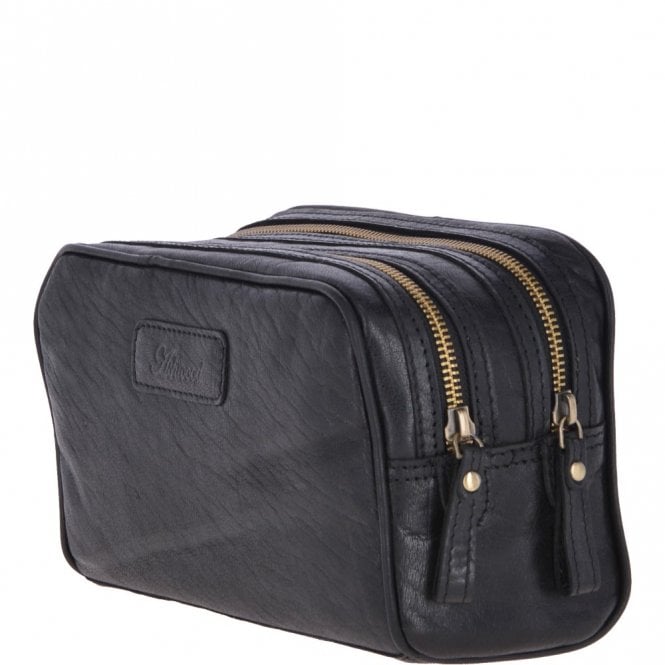 Ashwood Leather Mens Leather Washbag Black : G-37
