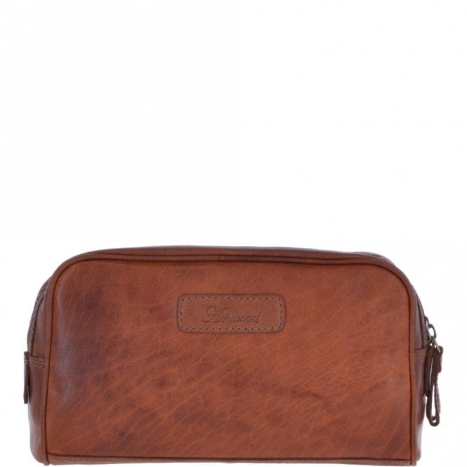 ashwood leather Mens Leather Washbag Tan : G-37