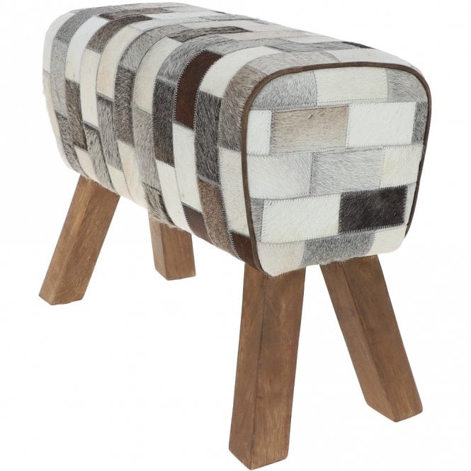 Ashwood Leather Ashwood Leather Patchwork Hide Stool Medium Multi: KI-013