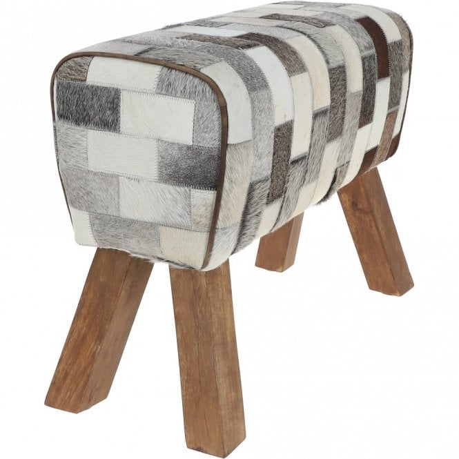 Ashwood Leather Ashwood Leather Patchwork Hide Stool Medium Multi: KI-013