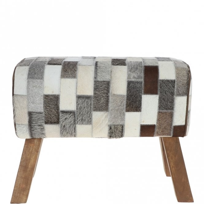 ashwood leather Ashwood Leather Patchwork Hide Stool Medium Multi: KI-013