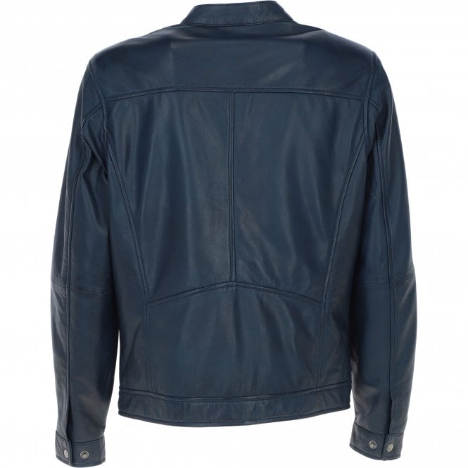 Ashwood Leather Ashwood Leather Studded-Button Collar Men's Biker Jacket Navy: NH-3