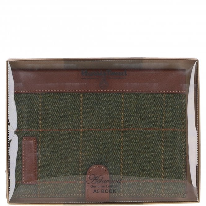 Ashwood Leather Ashwood Leather & Tweed A5 Notebook Tan/Green Check: TW-19-010-TGNH
