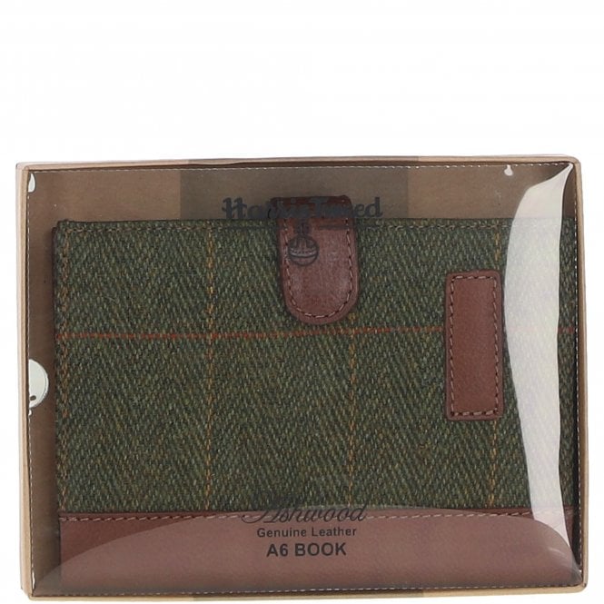 Ashwood Leather Ashwood Leather & Tweed A6 Notebook Tan/Green Check: TW-18-010-TGNH