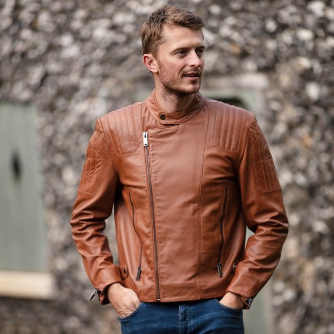 Ashwood Leather Ashwood Leather Vegetable Tanned Side Zip Biker Jacket - Tan: AWM-1716