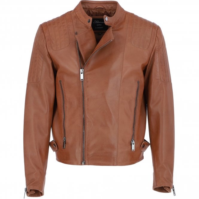 ashwood leather Ashwood Leather Vegetable Tanned Side Zip Biker Jacket - Tan: AWM-1716