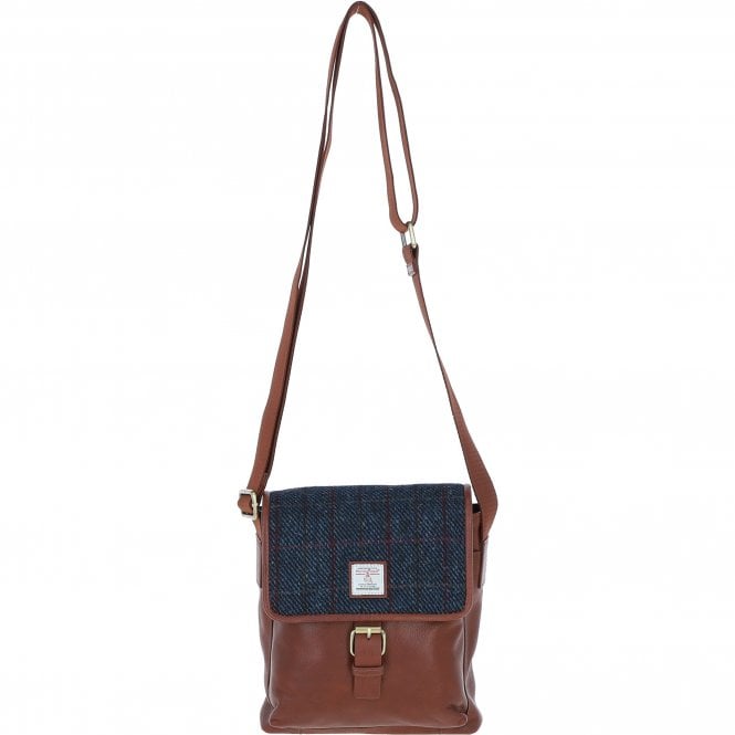 ashwood leather Ashwood Leather x Harris Tweed Bodybag Tan/Navy: TW-41-11-TN