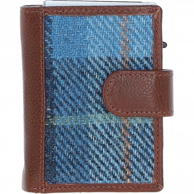 ashwood leather Ashwood Leather x Harris Tweed RFID Secure Wallet Tan/LT Blue: TW-16-05-TB