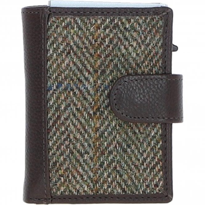 ashwood leather Ashwood Leather x Harris Tweed RFID Secure Wallet Brown/Green: TW-16-09-BG