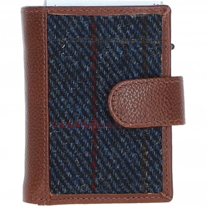 ashwood leather Ashwood Leather x Harris Tweed RFID Secure Wallet Tan/Navy: TW-16-011-TN