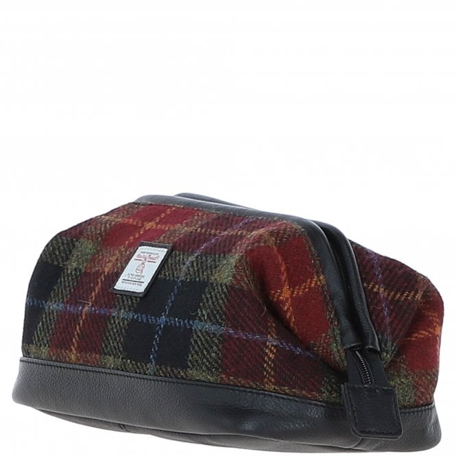 Ashwood Leather Ashwood Leather X Harris Tweed Unisex Washbag Black/Green/Red: TW-40-07-BR