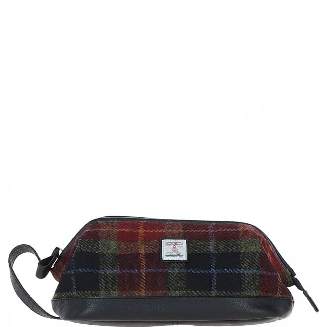 ashwood leather Ashwood Leather x Harris Tweed Unisex Washbag Black/Green/Red: TW-40-07-BR
