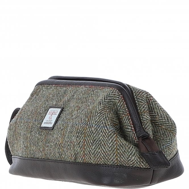 Ashwood Leather Ashwood Leather X Harris Tweed Unisex Washbag Brown/Green: TW-40-09-BG