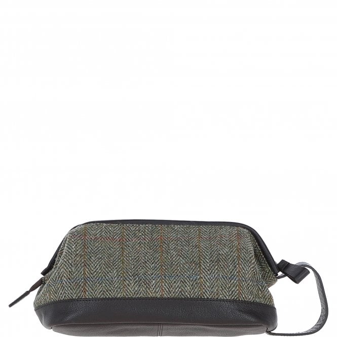 Ashwood Leather Ashwood Leather X Harris Tweed Unisex Washbag Brown/Green: TW-40-09-BG