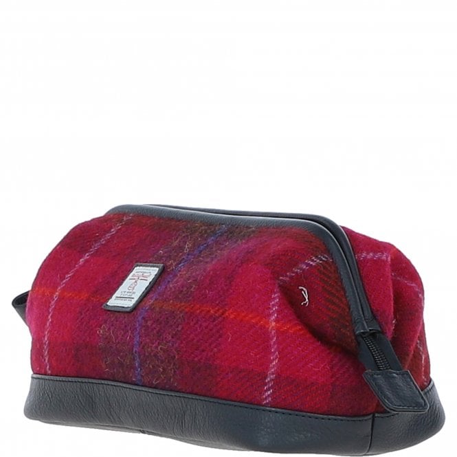 Ashwood Leather Ashwood Leather X Harris Tweed Unisex Washbag Navy/Pink: TW-40-06-NP