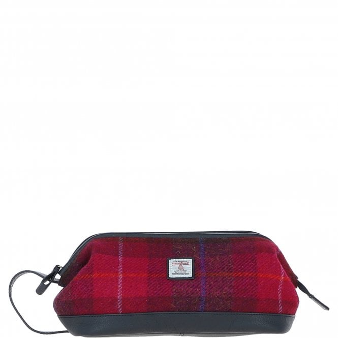 ashwood leather Ashwood Leather x Harris Tweed Unisex Washbag Navy/Pink: TW-40-06-NP