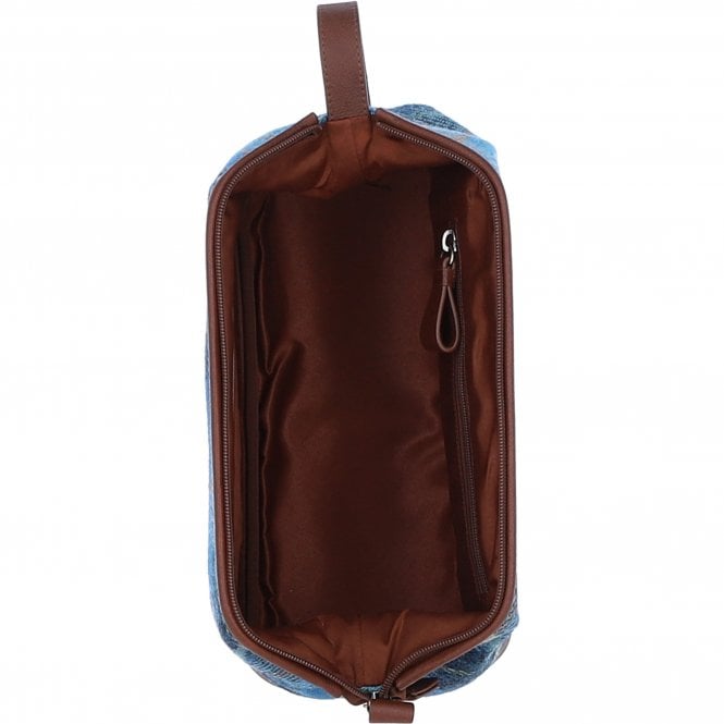 Ashwood Leather Ashwood Leather X Harris Tweed Unisex Washbag Tan/LT Blue: TW-40-05-TB