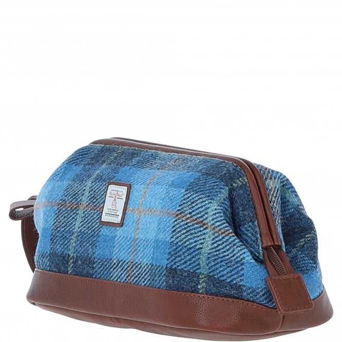Ashwood Leather Ashwood Leather X Harris Tweed Unisex Washbag Tan/LT Blue: TW-40-05-TB