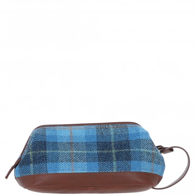 Ashwood Leather Ashwood Leather X Harris Tweed Unisex Washbag Tan/LT Blue: TW-40-05-TB