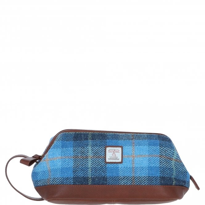 ashwood leather Ashwood Leather x Harris Tweed Unisex Washbag Tan/LT Blue: TW-40-05-TB