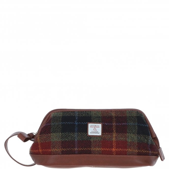 ashwood leather Ashwood Leather x Harris Tweed Unisex Washbag Tan/Green/Red: TW-40-08-TR
