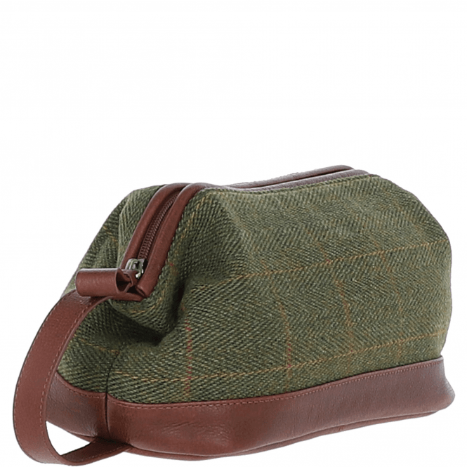 Ashwood Leather Ashwood Leather X Harris Tweed Unisex Washbag Tan/Green Check: TW-40-10-TGNH