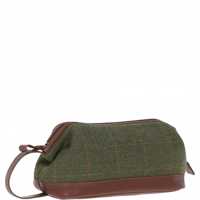 Ashwood Leather Ashwood Leather X Harris Tweed Unisex Washbag Tan/Green Check: TW-40-10-TGNH
