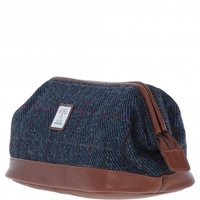 Ashwood Leather Ashwood Leather X Harris Tweed Unisex Washbag Tan/Navy: TW-40-11-TN