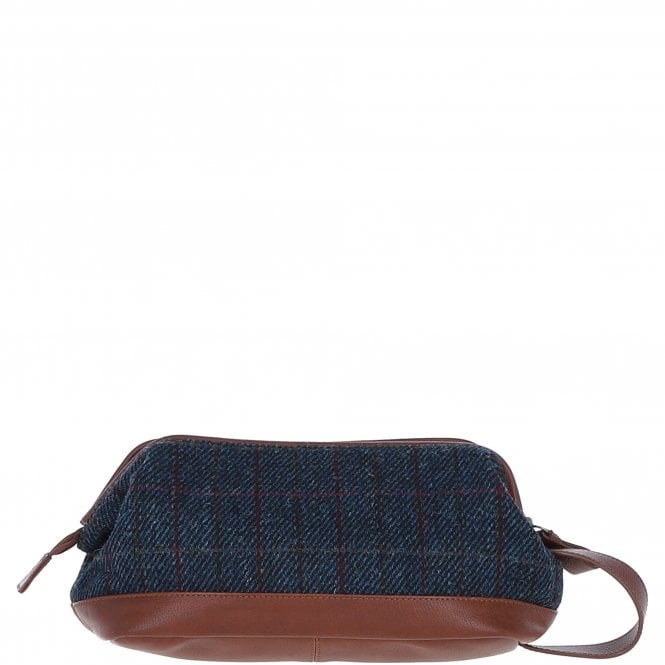 Ashwood Leather Ashwood Leather X Harris Tweed Unisex Washbag Tan/Navy: TW-40-11-TN