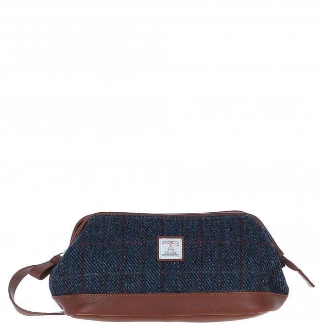 ashwood leather Ashwood Leather x Harris Tweed Unisex Washbag Tan/Navy: TW-40-11-TN