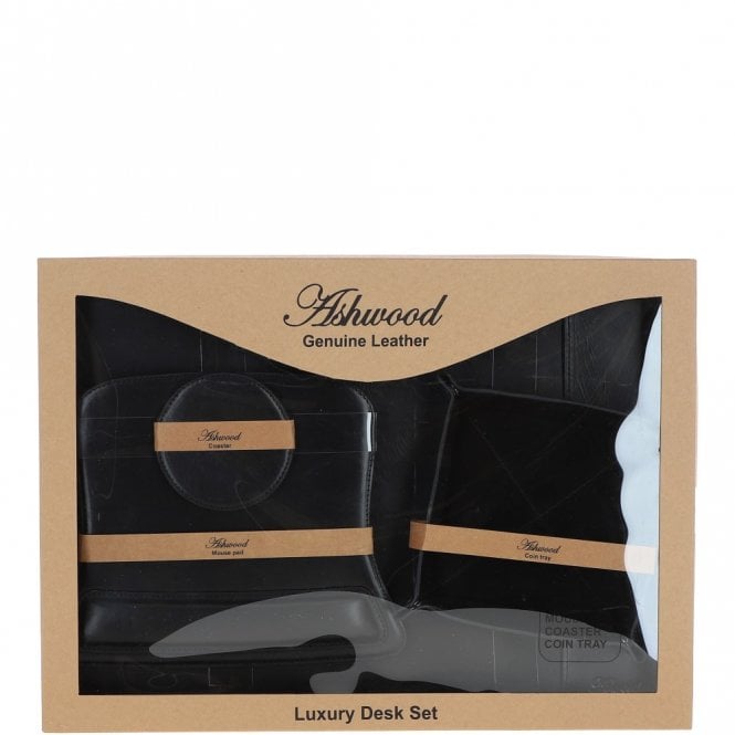 ashwood leather Ashwood Luxury Leather Desk Set Black: GS-1298