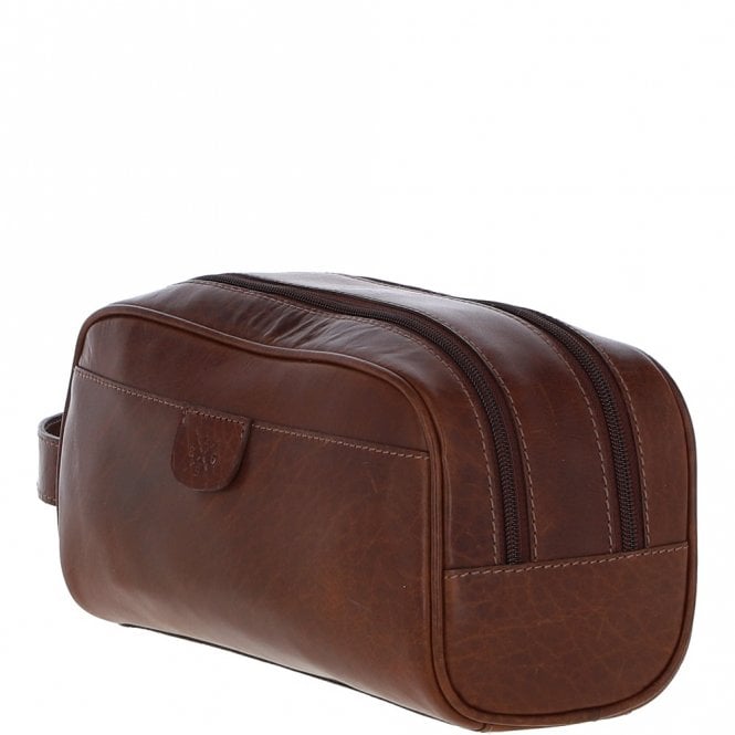 Ashwood Leather Ashwood Men’s Dual Zip Leather Washbag – Chestnut Tan: T-78