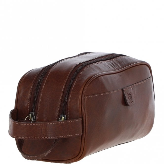 Ashwood Leather Ashwood Men’s Dual Zip Leather Washbag – Chestnut Tan: T-78