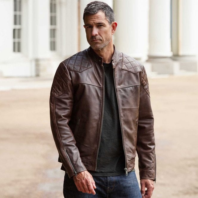 Ashwood Leather Ashwood Men's Leather Biker Jacket Aq Brown: 8055