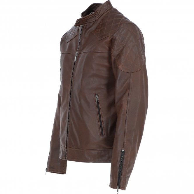 Ashwood Leather Ashwood Men's Leather Biker Jacket Aq Brown: 8055