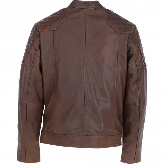 Ashwood Leather Ashwood Men's Leather Biker Jacket Aq Brown: 8055