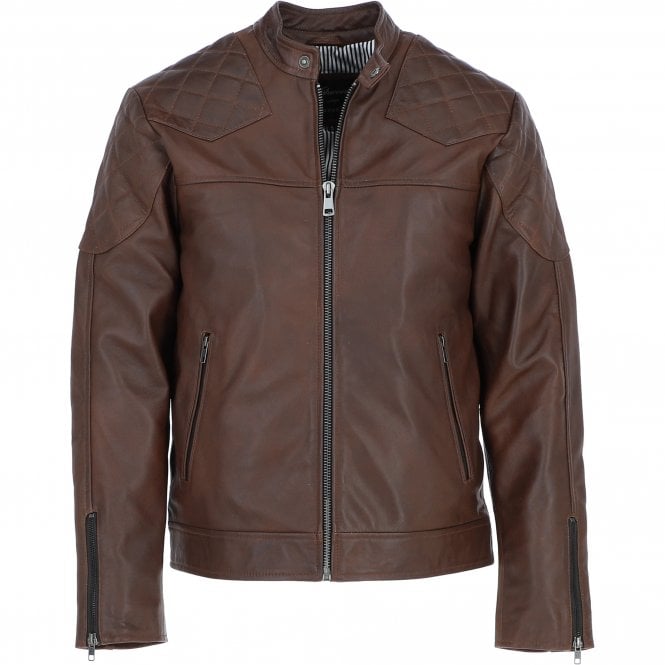 ashwood leather Ashwood Men's Leather Biker Jacket Aq Brown: 8055