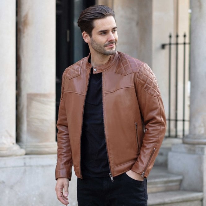 Ashwood Leather Ashwood Men's Leather Biker Jacket Tan: 8055