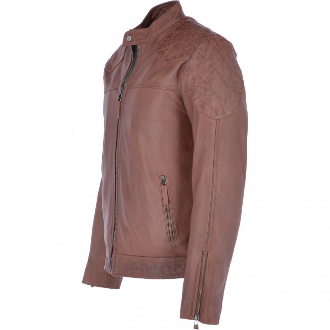 Ashwood Leather Ashwood Men's Leather Biker Jacket Tan: 8055